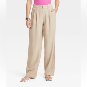 NWOT Women's High-Rise Linen Pleat Front Straight Trousers